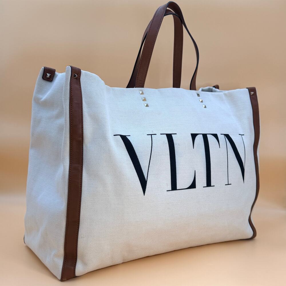Authentic Valentino Garavani Rockstud Tote Bag Canvas & Leather with COA